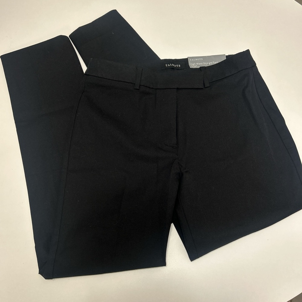 Talbots Women black High-Waist Straight Pant Trouser Cotton Blend Stretch 6p NWT